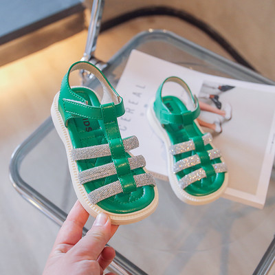 Детски сандали за момичета с велкро закопчаване и декоративни камъни