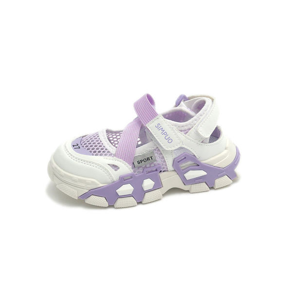 Детски затворени сандали от еко кожа с велкро закопчаване за момичета 