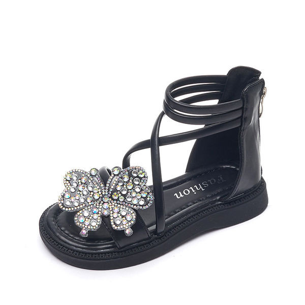 Детски кожени сандали с цип и декорация 