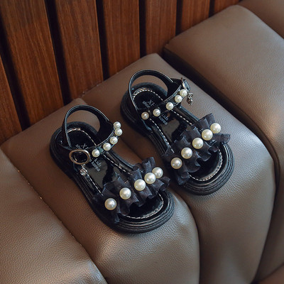 Детски сандали с тюл и перли