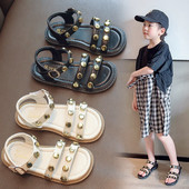 Детски кожени сандали с нитове в два цвята