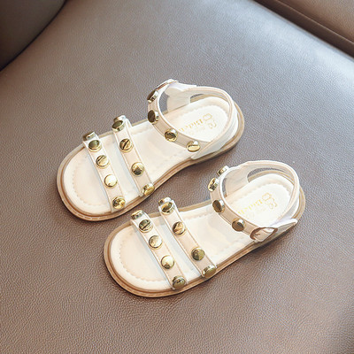 Детски кожени сандали с нитове в два цвята