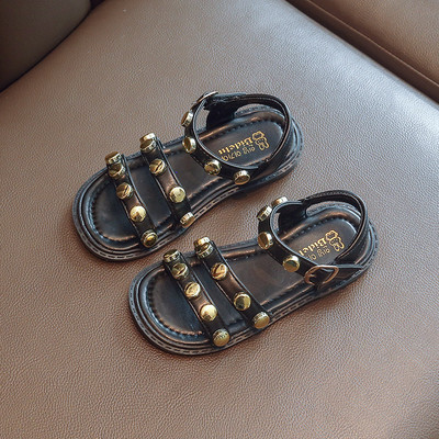 Детски кожени сандали с нитове в два цвята