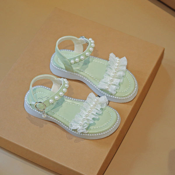 Įprastos vaikiškos basutės su tiuliu ir perlais mergaitėms