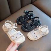 Детски кожени сандали с панделка в два цвята