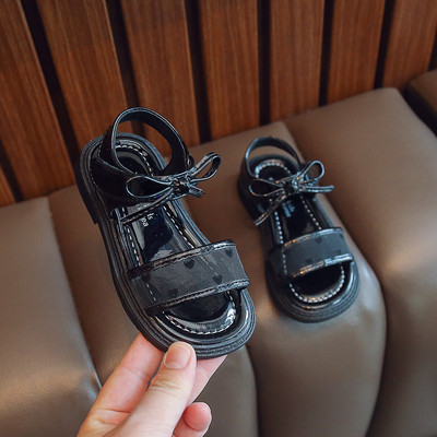 Детски кожени сандали с панделка в два цвята