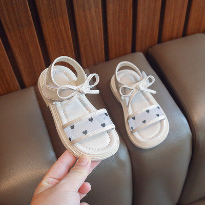 Детски кожени сандали с панделка в два цвята