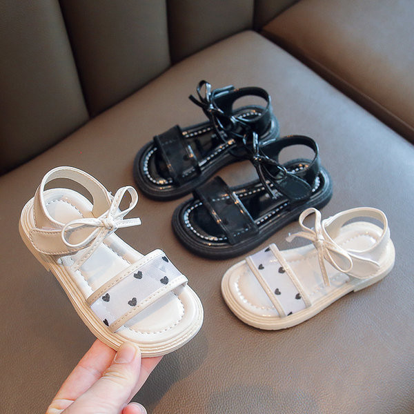 Детски кожени сандали с панделка в два цвята