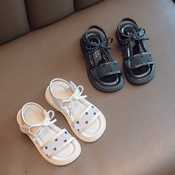 Детски кожени сандали с панделка в два цвята