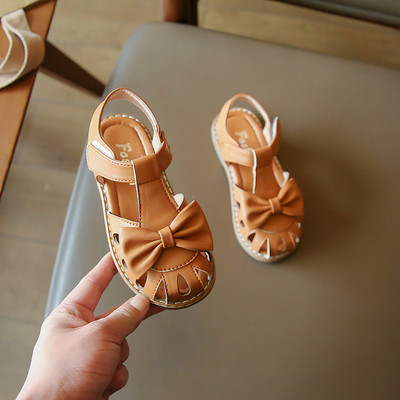 Детски сандали за момичета от изкуствена кожа с панделка