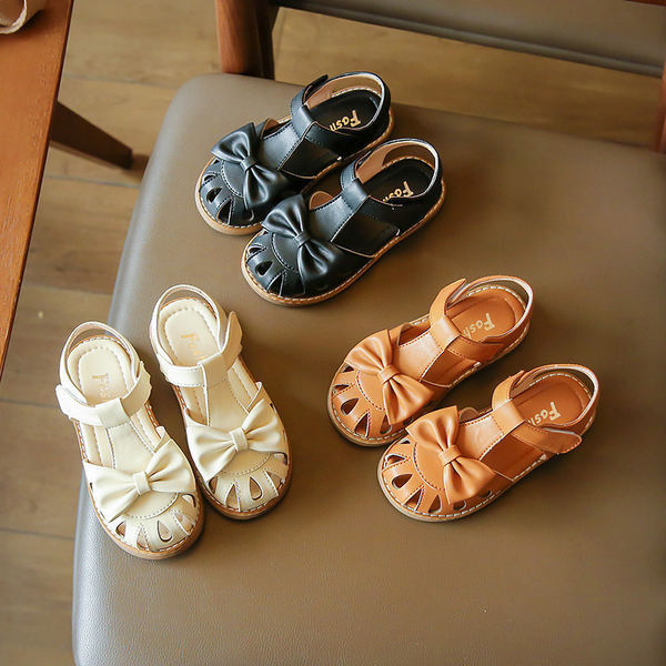 Детски сандали за момичета от изкуствена кожа с панделка 