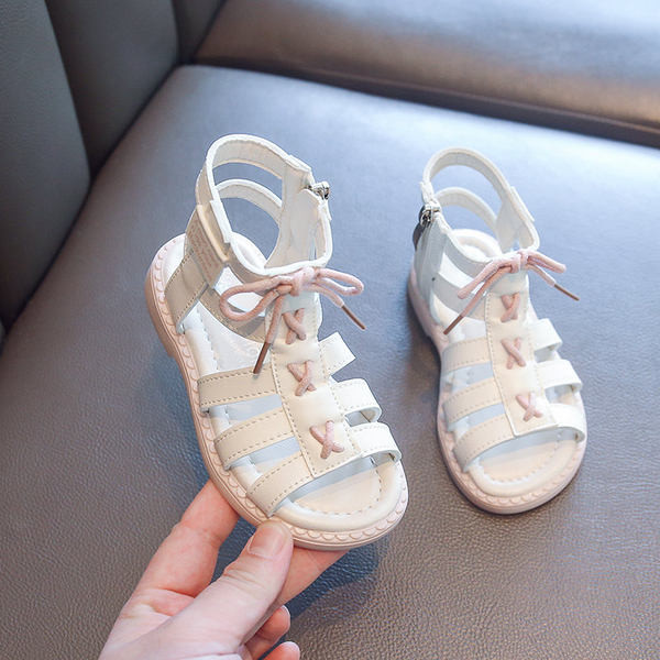 Кожени сандали с връзки и закопчаване с цип за момичета 