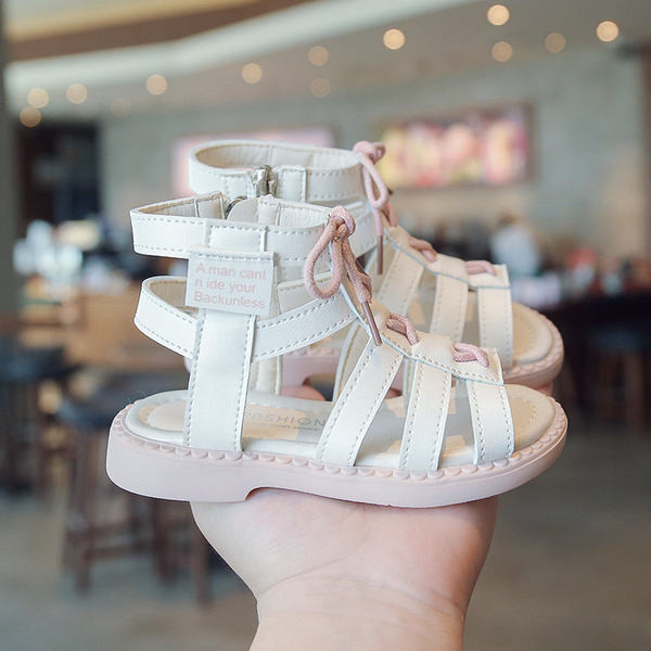 Кожени сандали с връзки и закопчаване с цип за момичета 