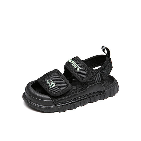 Детски сандали с надпис в черен и бежов цвят 