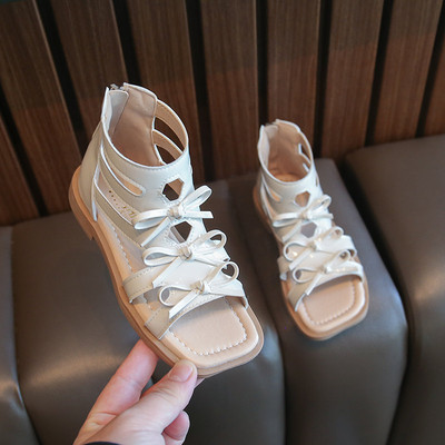 Сандали за момичета с панделка и закопчаване с цип