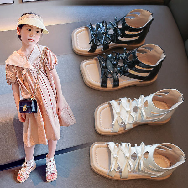 Сандали за момичета с панделка и закопчаване с цип
