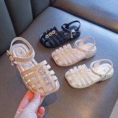 Детски сандали с декорация в три цвята