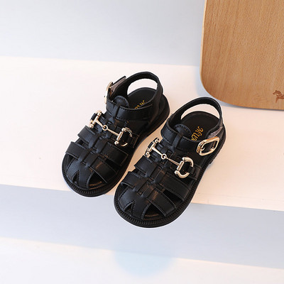 Детски сандали с метала катарама в черен и бял цвят