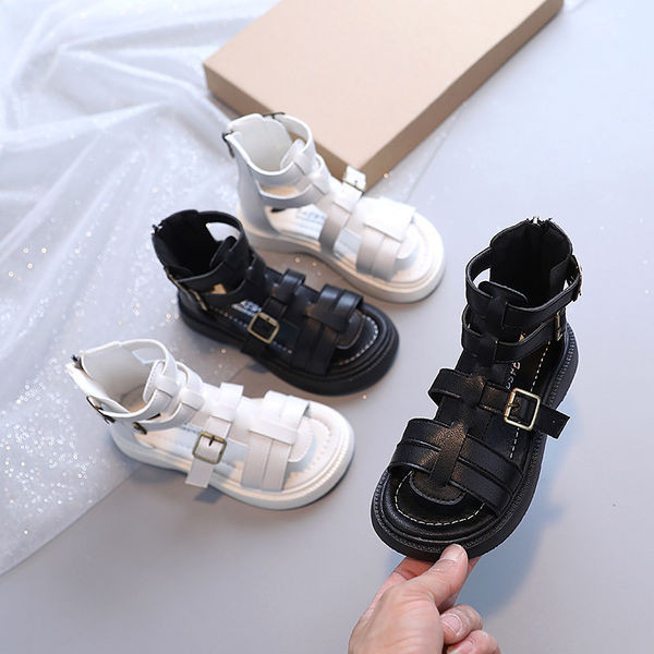 Модерни детски сандали с катарама и цип за момичета