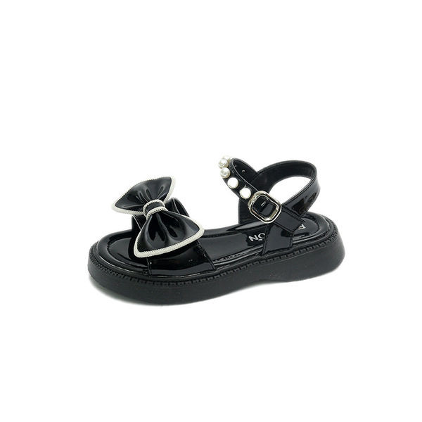 Детски сандали с панделка и перли в два цвята