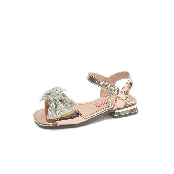 Детски сандали с камъни и панделка