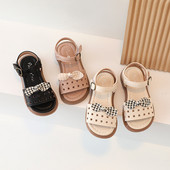 Детски сандали с перфорирана еко кожа с панделка