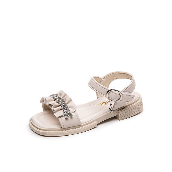 Детски сандали с камъни в бежов и жълт цвят 