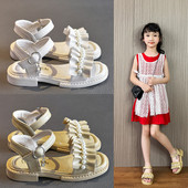 Детски сандали с перли в бял и зелен цвят