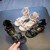 Ежедневни детски сандали с кожени каишки и пулове за момичета