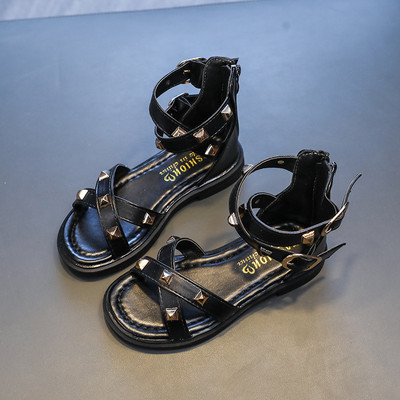 Ежедневни детски сандали с кожени каишки и пулове за момичета