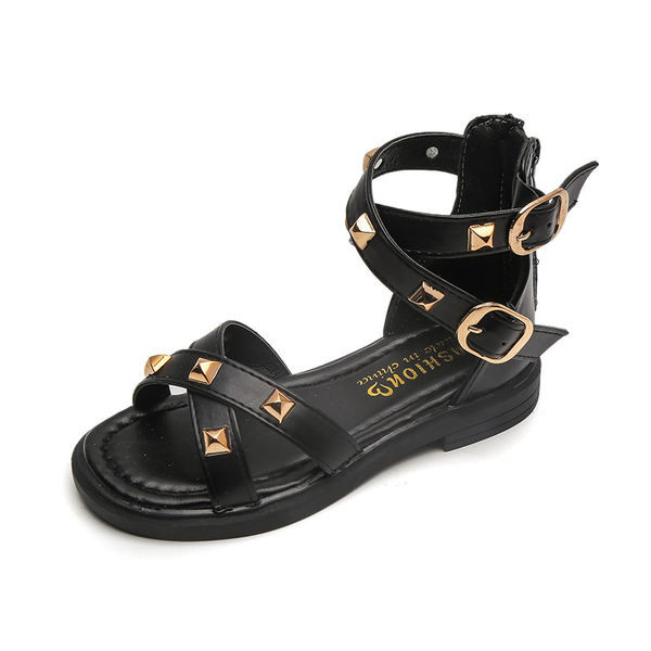 Ежедневни детски сандали с кожени каишки и пулове за момичета