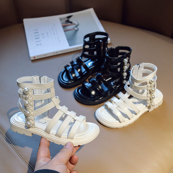 Детски сандали за момичета в римски стил с перли