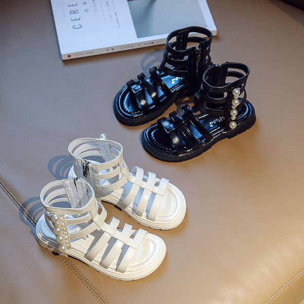 Детски сандали за момичета в римски стил с перли