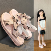 Детски кожени сандали с панделка - два цвята