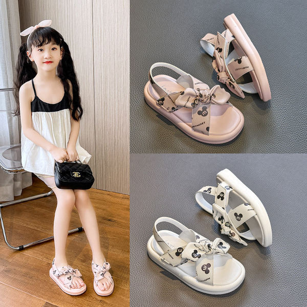 Детски кожени сандали с панделка - два цвята