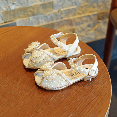 Детски сандали с панделка и перли