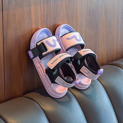 Детски сандали с надпис и лепенка - два цвята