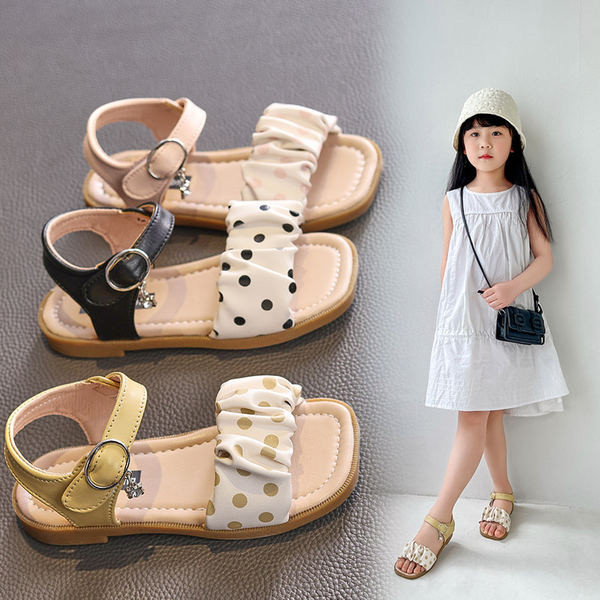 Ежедневни сандали за момичета с велкро закопчаване и метална декорация 