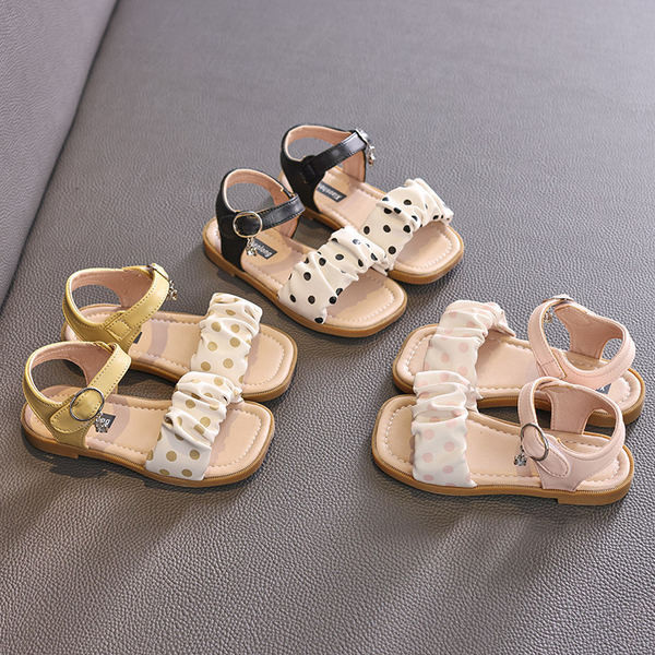 Ежедневни сандали за момичета с велкро закопчаване и метална декорация 