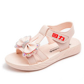 Детски кожени сандали с панделка и камъни