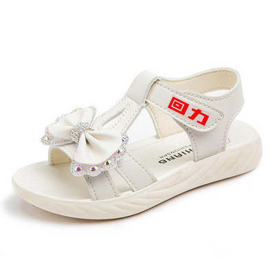 Детски кожени сандали с панделка и камъни