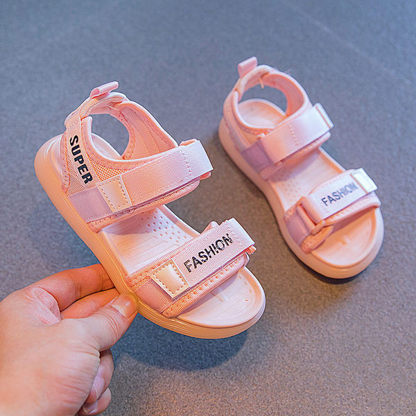 Детски сандали с лепенки и надпис 