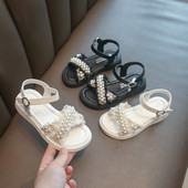 Детски сандали за момичета с равна подметка и перли