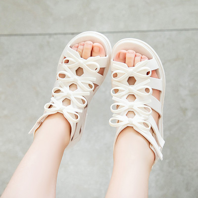 Сандали от еко кожа за момичета с панделки - в римски стил