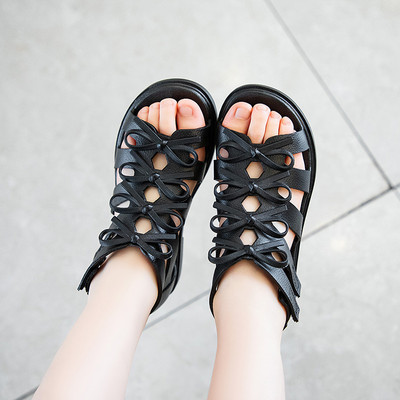 Сандали от еко кожа за момичета с панделки - в римски стил