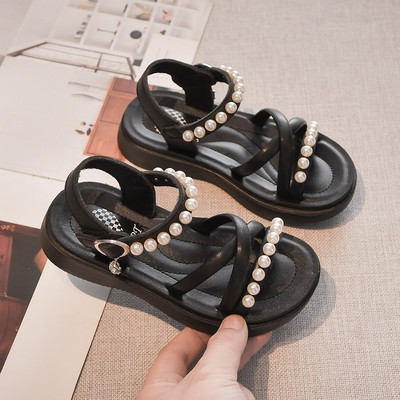 Детски ежедневни сандали с перли в три цвята