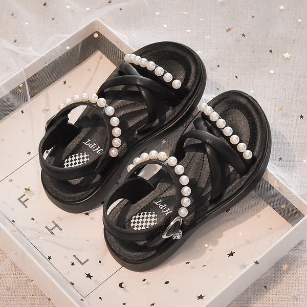 Детски ежедневни сандали с перли в три цвята