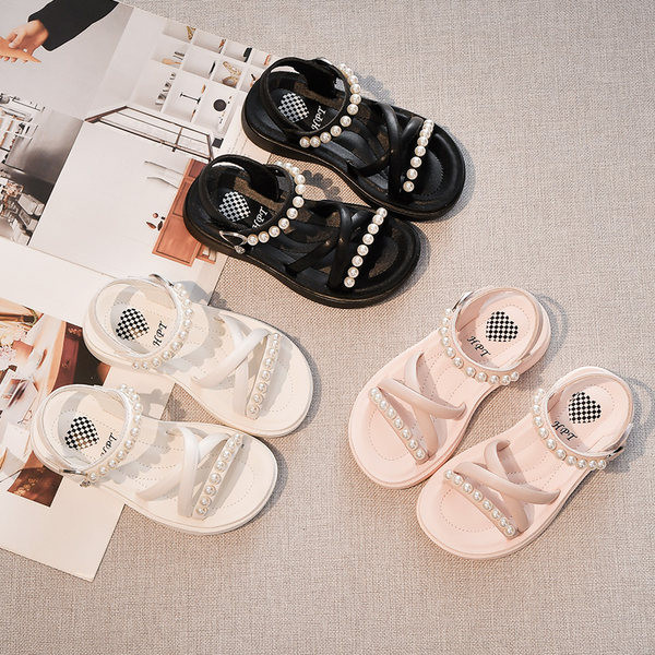 Детски ежедневни сандали с перли в три цвята