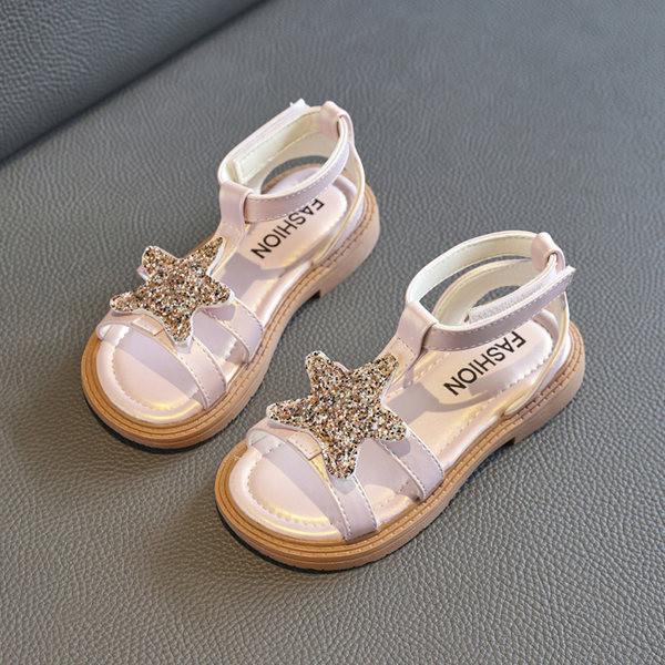 Детски кожени сандали за момичета с декорация камъни