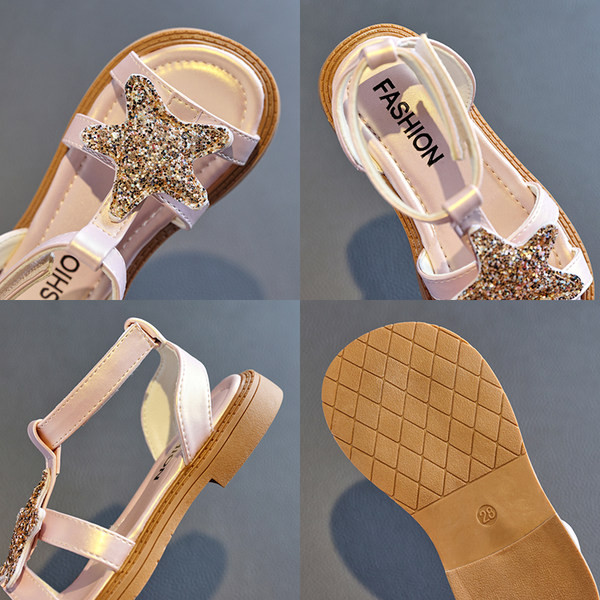 Детски кожени сандали за момичета с декорация камъни